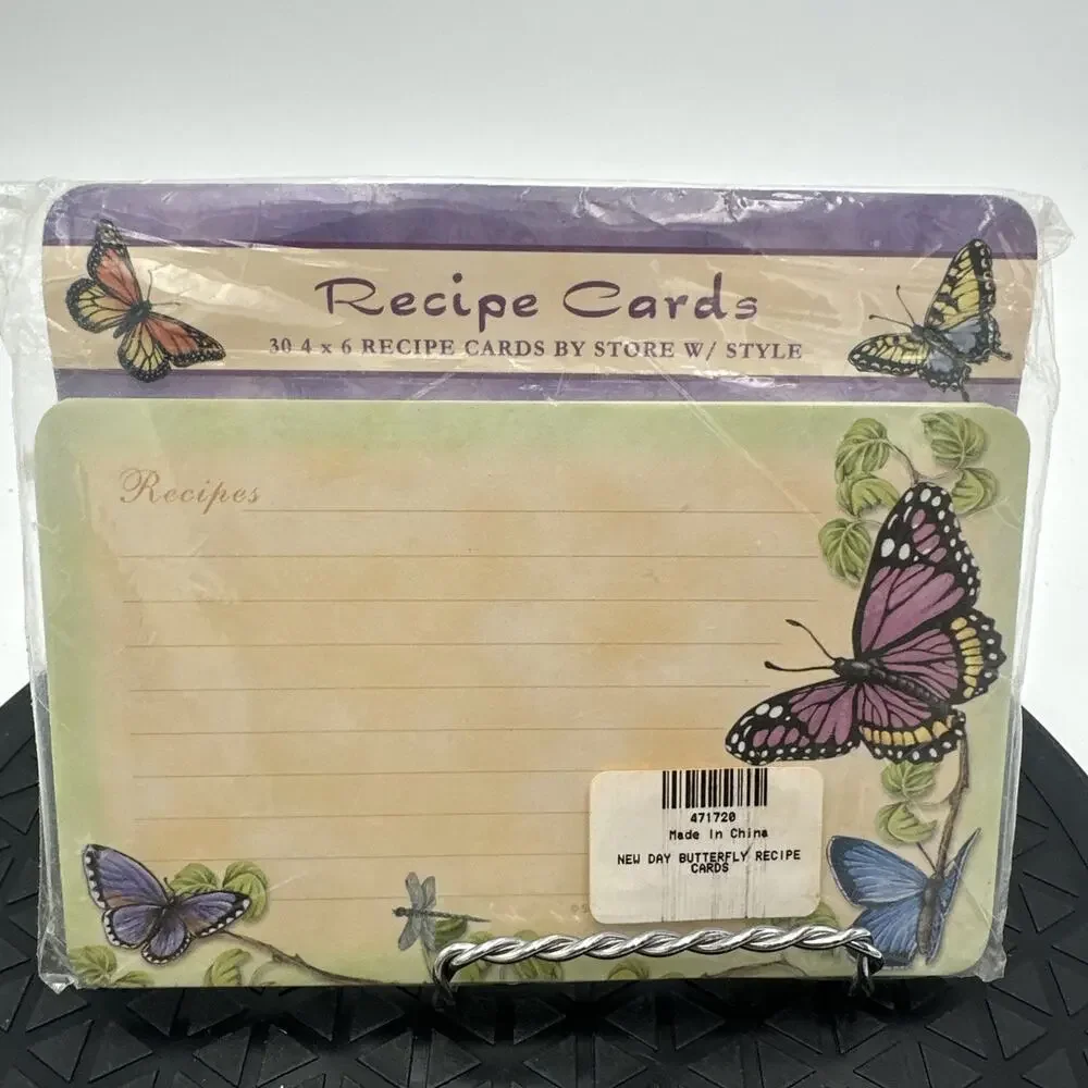 Set Of 2 Vintage Recipe Cards Butterflies Apple Design
